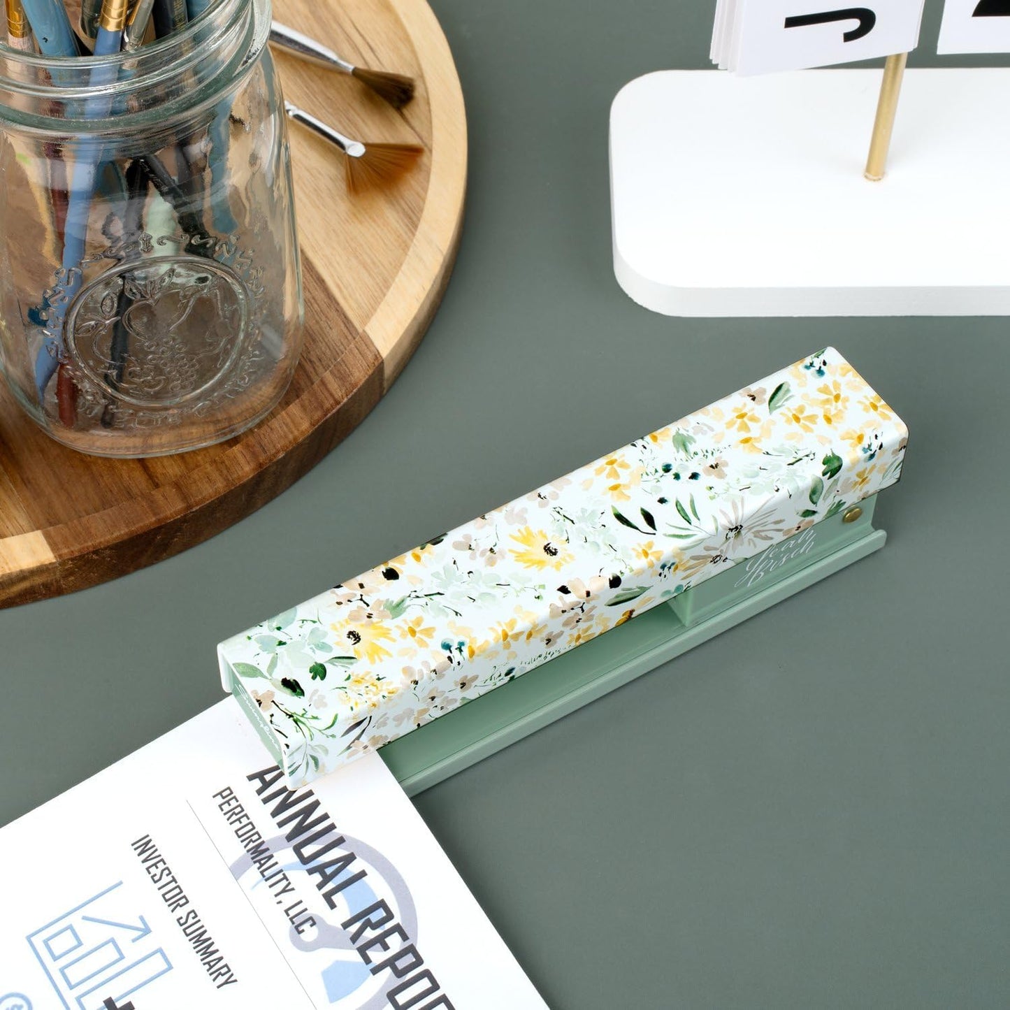 Stapler by Leah Bisch, 20 Sheet Capacity, Full Strip, Wildflowers, Colorful Fashion Design (S700034)