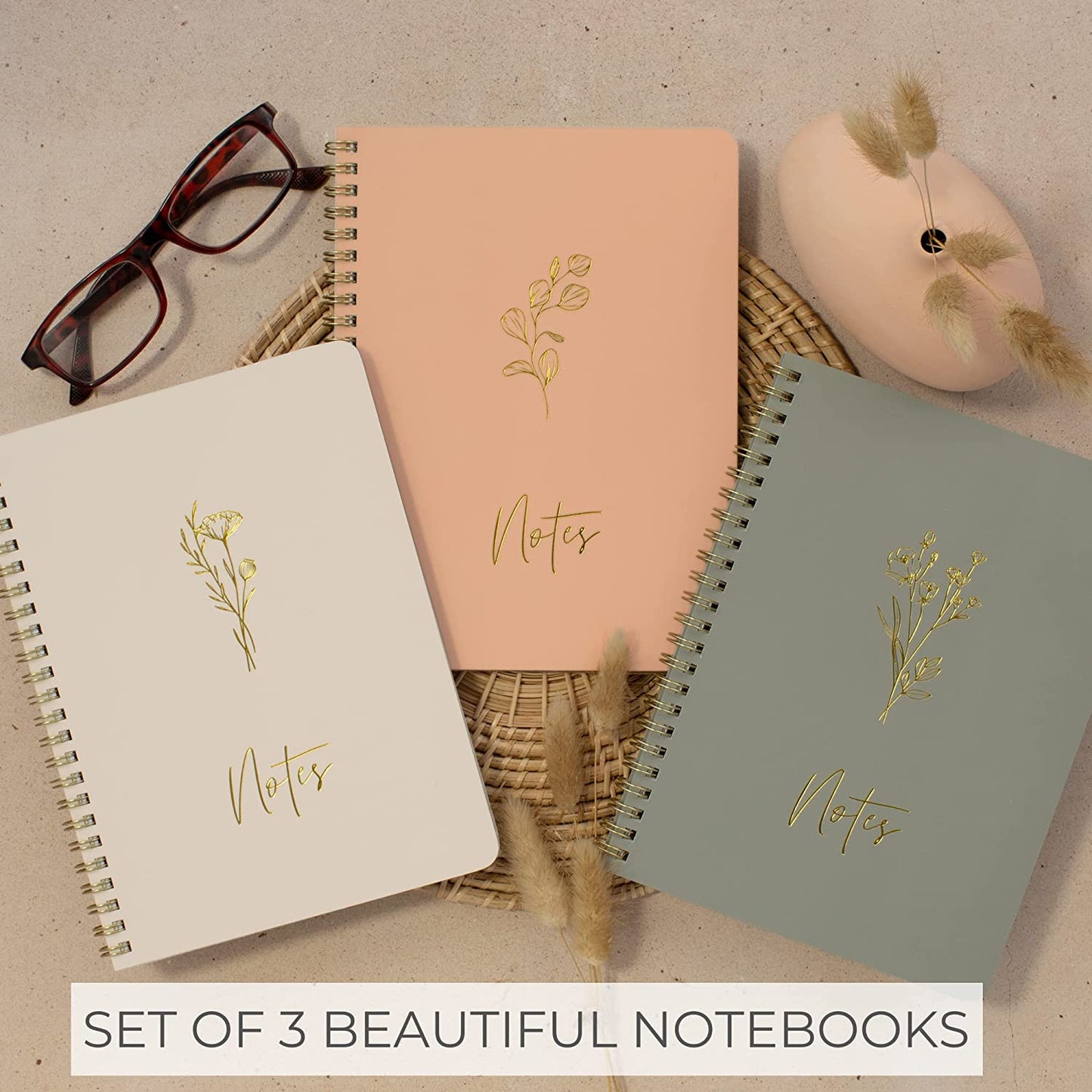 Aesthetic Spiral Notebook Set of 3 for Women - Cute College Ruled 8X6 Journal/Notebook with Large Pockets and Lined Pages - Perfect Supplies to Stay Organized at Work or School