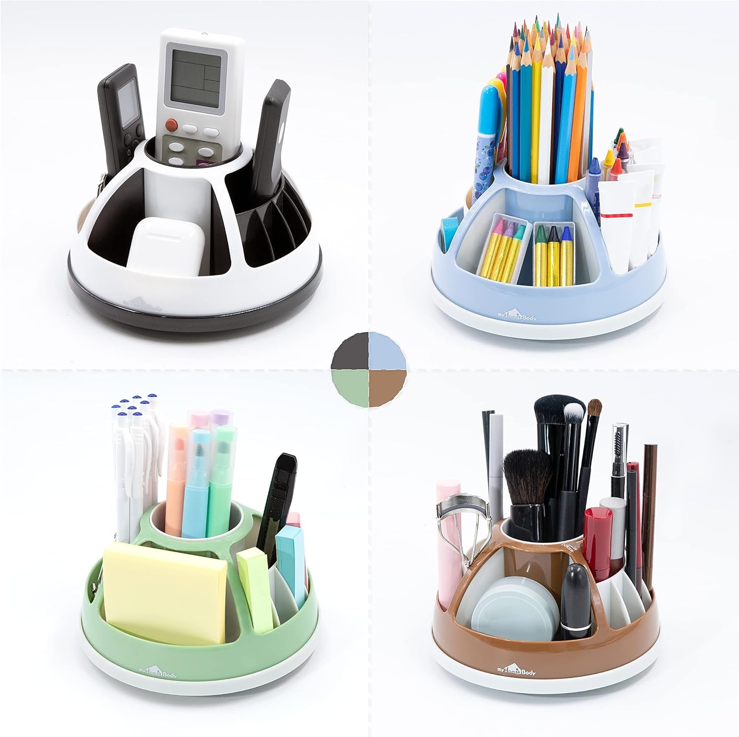 Pen Organizer for Desk, Office Supplies, Desktop Rotating, Compartments, Black Round