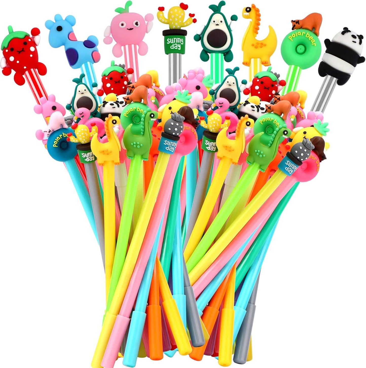 50 Pieces Cartoon Cute Pens Gel Black Ink Pens Bulk Assorted Novelty Kawaii Writing Pen for Kids Students Gift School Office Home Supplies Present