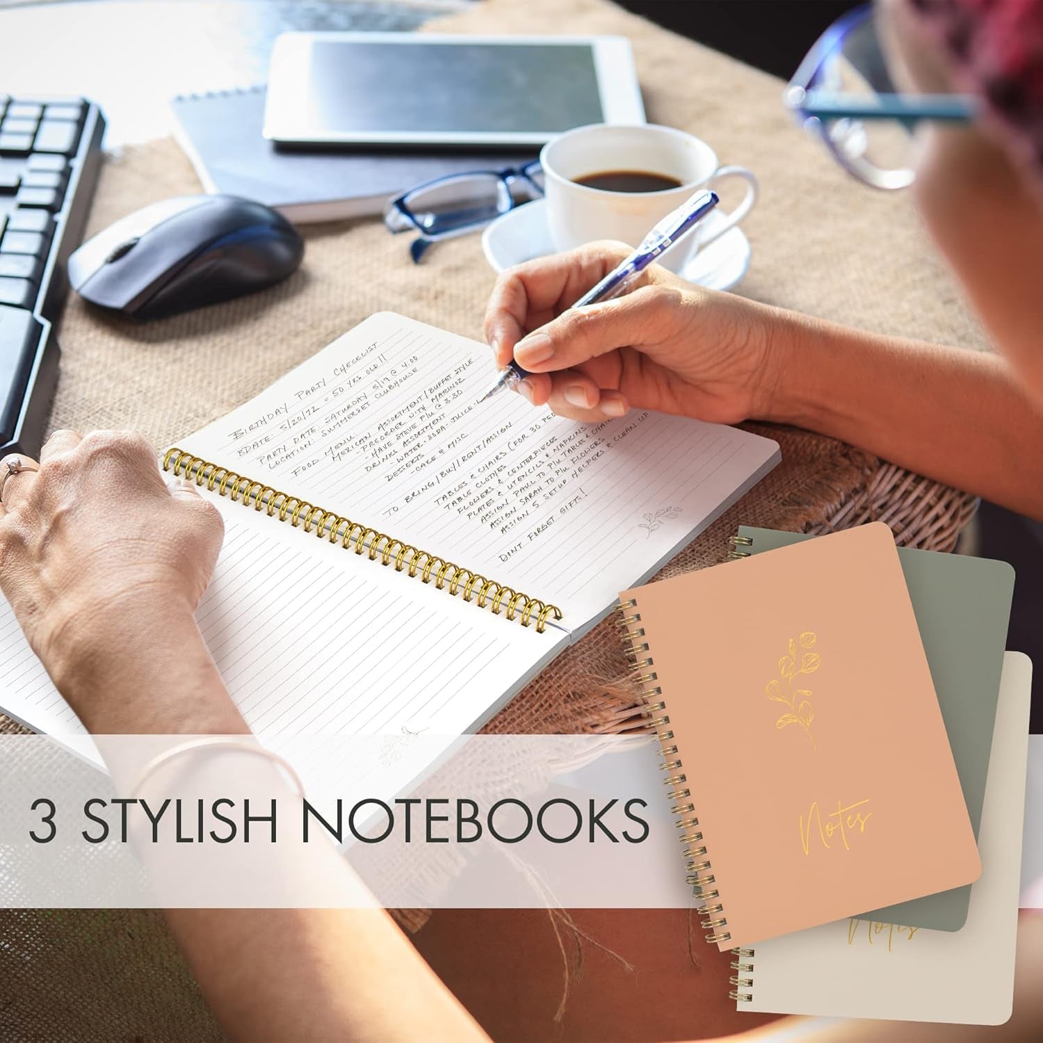 Aesthetic Spiral Notebook Set of 3 for Women - Cute College Ruled 8X6 Journal/Notebook with Large Pockets and Lined Pages - Perfect Supplies to Stay Organized at Work or School