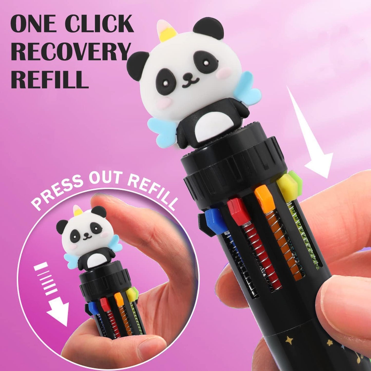 Multicolor Ballpoint Pen 0.7 Mm, 10-In-1 Colored Pens Fine Point Retractable Cute Cartoon Animal Ballpoint Pens for Office School Supplies Students Kids Gifts, 6 Pack