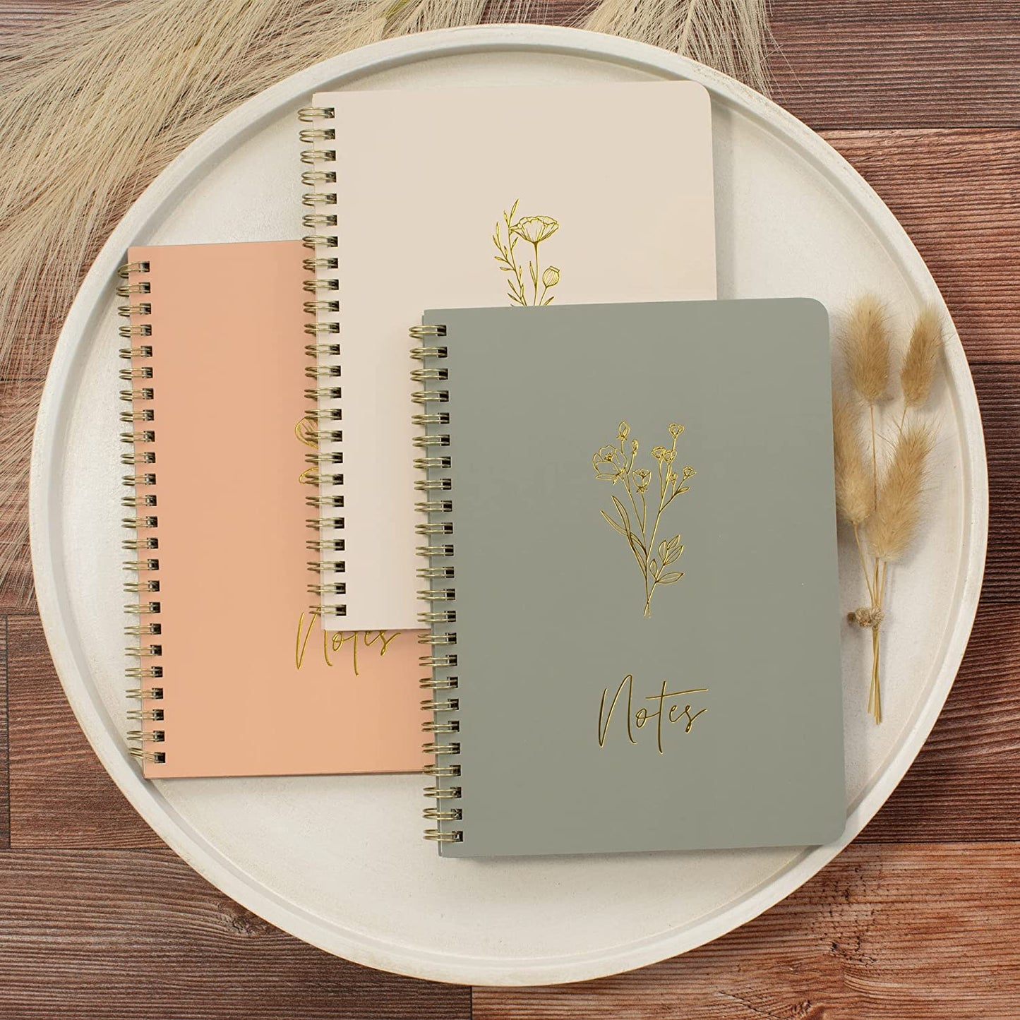 Aesthetic Spiral Notebook Set of 3 for Women - Cute College Ruled 8X6 Journal/Notebook with Large Pockets and Lined Pages - Perfect Supplies to Stay Organized at Work or School