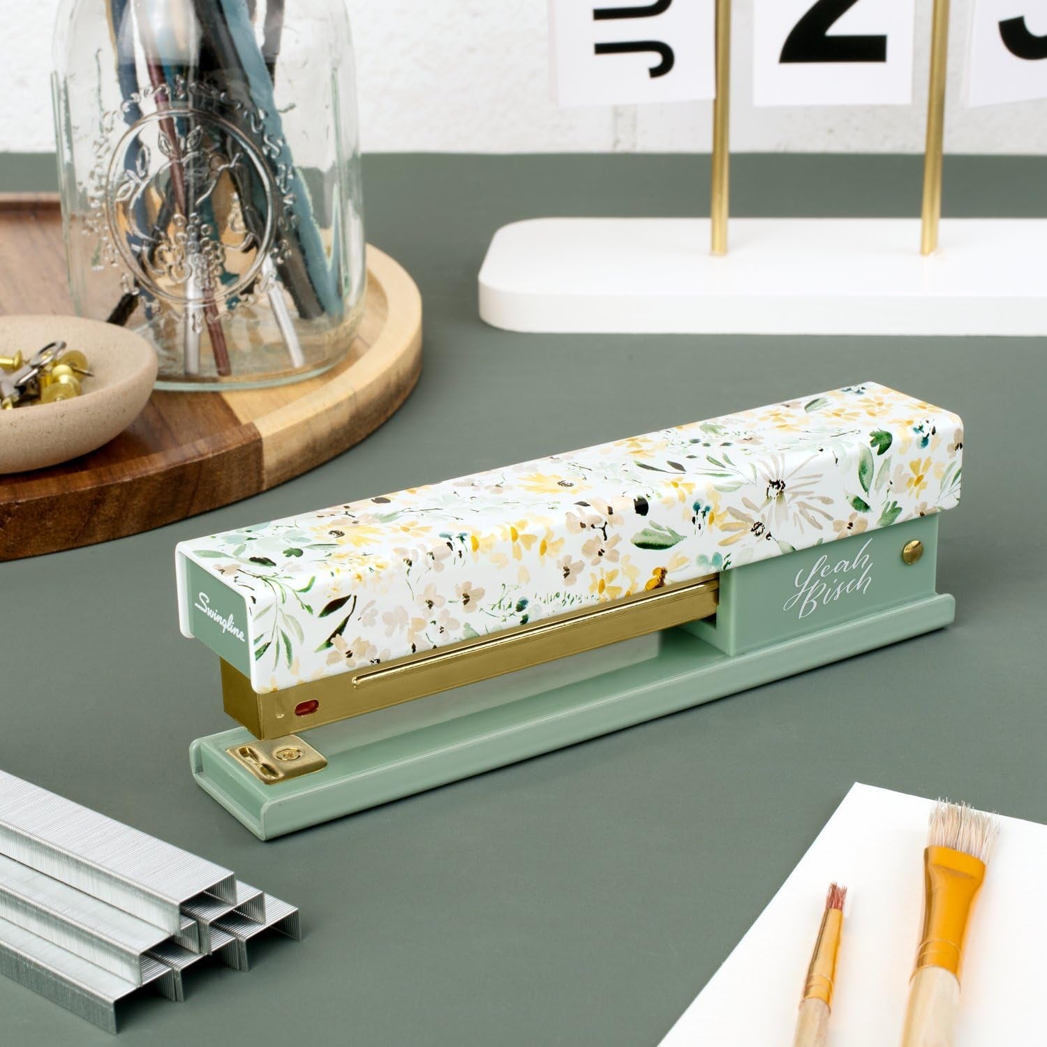 Stapler by Leah Bisch, 20 Sheet Capacity, Full Strip, Wildflowers, Colorful Fashion Design (S700034)