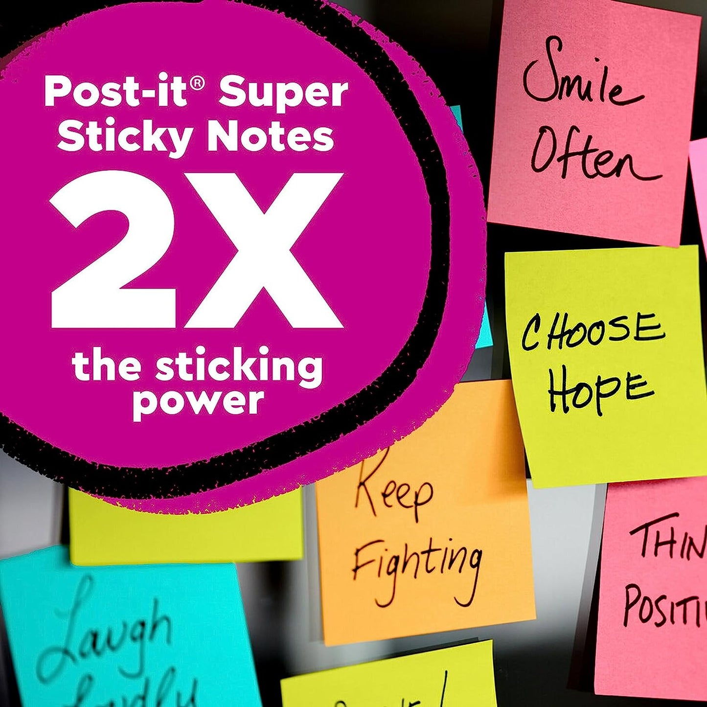 Super Sticky Notes, 24 Sticky Note Pads, 3 X 3 In., School Supplies, Office Products, Sticky Notes for Vertical Surfaces, Monitors, Walls and Windows, Supernova Neons Collection