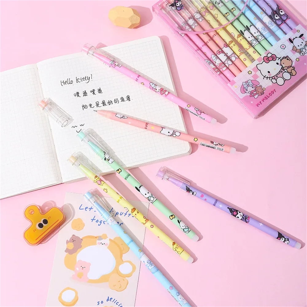 Anime Hello Kitty Sanrio Erasable Neutral Pen Kawaii Kuromi Cinnamoroll Student Gel Pen Office Stationery Supplies Wholesale