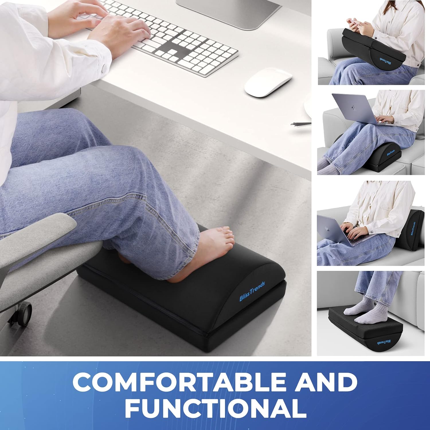 Foot Rest for under Desk at Work-Versatile Foot Stool with Washable Cover-Comfortable Footrest with 2 Adjustable Heights for Car,Home and Office to Relieve Back,Lumbar,Knee Pain-Black