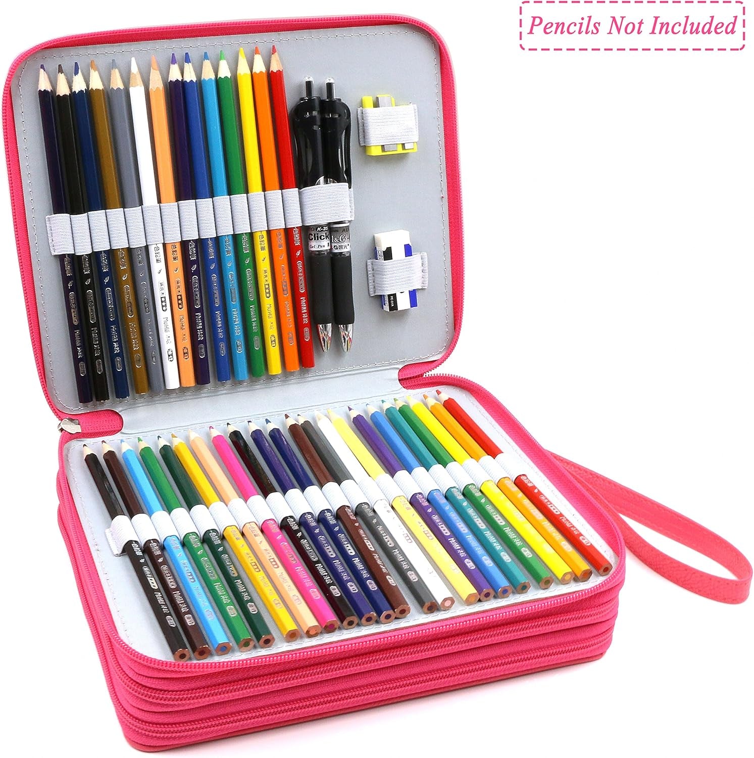 120 Slots Pencil Case - PU Leather Handy Large Multi-Layer Zipper Pen Bag with Handle Strap for Prismacolor Watercolor Pencils, Crayola Colored Pencils, Marco Pens and Cosmetic Brush (Pink)