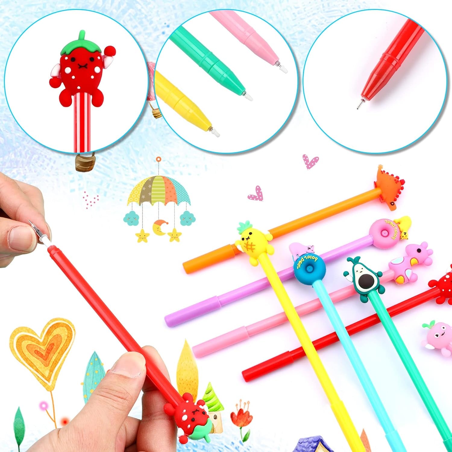 50 Pieces Cartoon Cute Pens Gel Black Ink Pens Bulk Assorted Novelty Kawaii Writing Pen for Kids Students Gift School Office Home Supplies Present