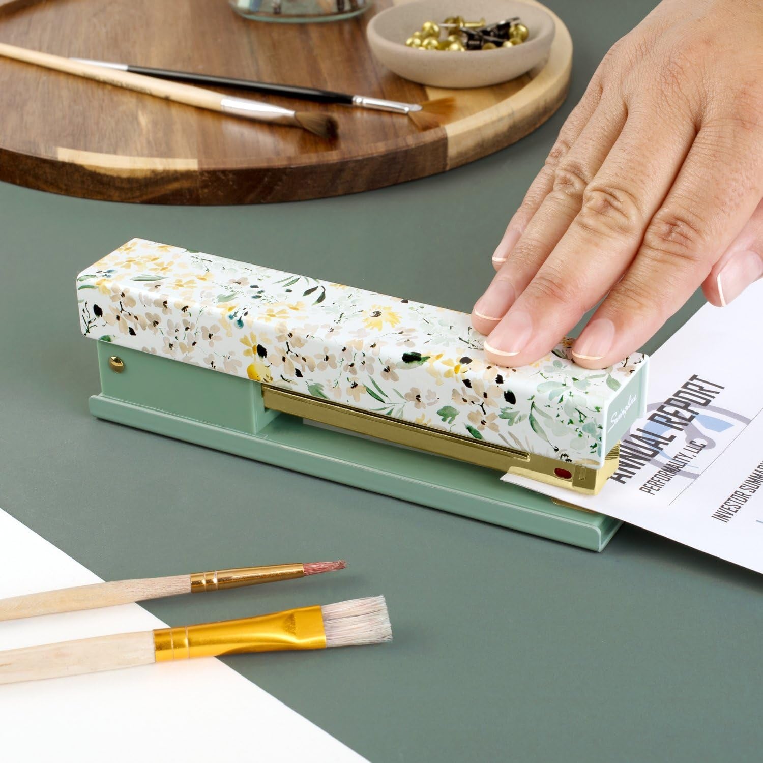 Stapler by Leah Bisch, 20 Sheet Capacity, Full Strip, Wildflowers, Colorful Fashion Design (S700034)