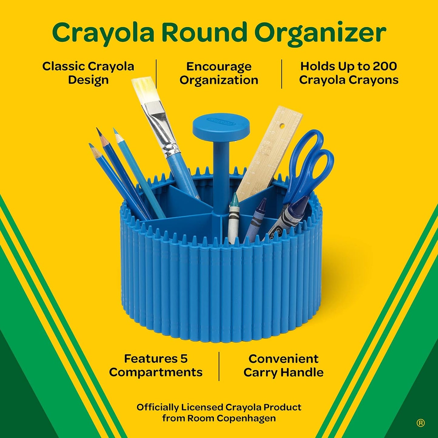 Crayola round Storage Organizer - Creative Kids Desk Organizer with 5 Sections for Storing Pens, Pencils, Crayons and Other School/Office Supplies, Cerulean, Kids 3+ Years