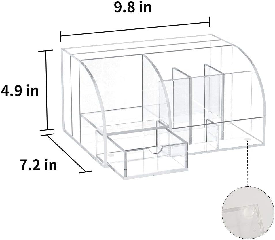 Acrylic Desk Organizer, Clear Desk Organizer and Storage for Office Supplies, 8 Compartments +1 Mini Sliding Drawer.