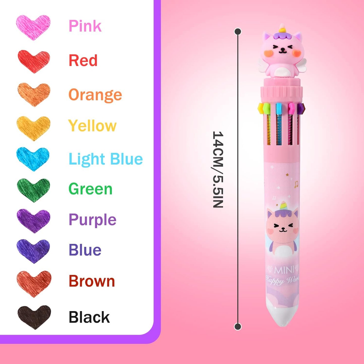 Multicolor Ballpoint Pen 0.7 Mm, 10-In-1 Colored Pens Fine Point Retractable Cute Cartoon Animal Ballpoint Pens for Office School Supplies Students Kids Gifts, 6 Pack