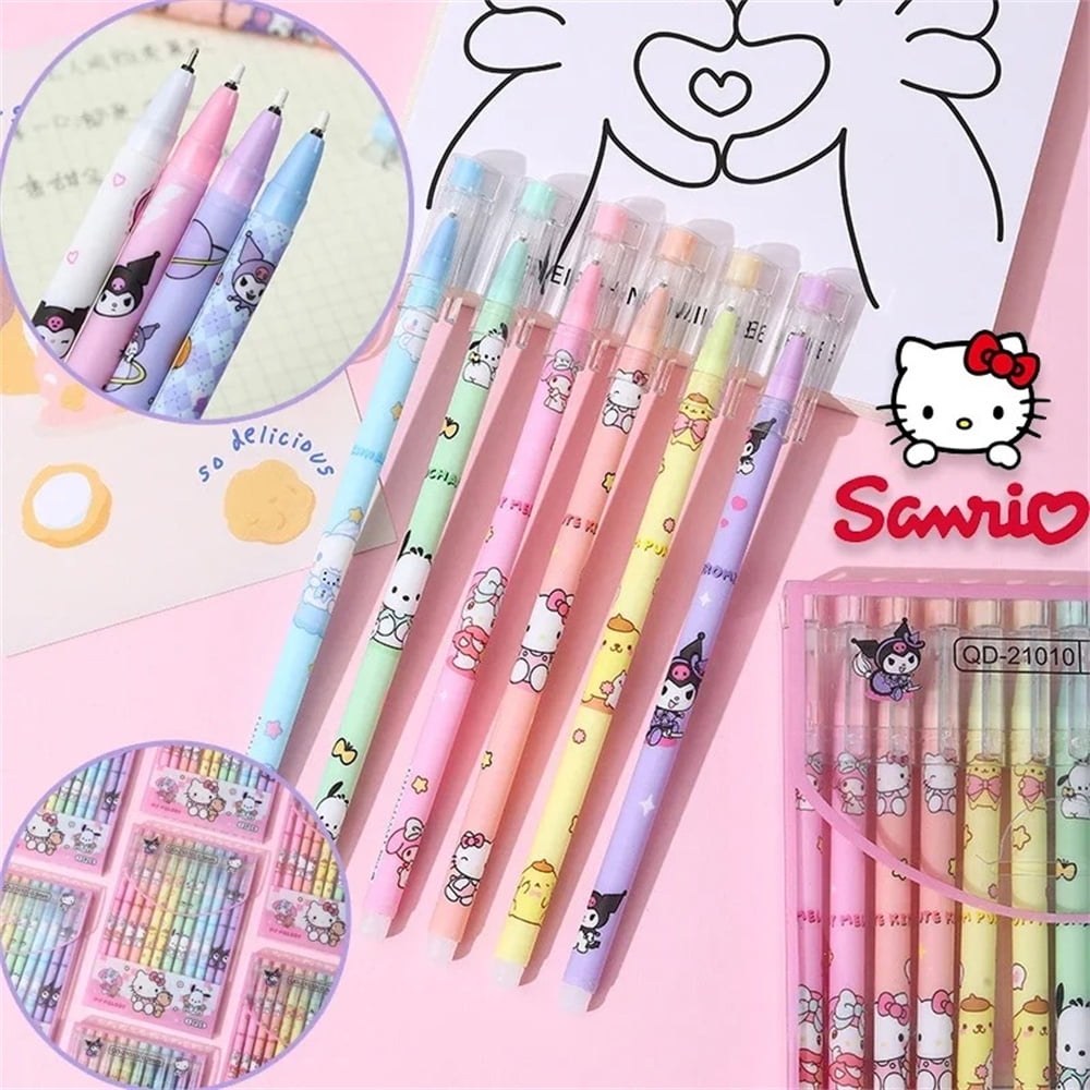 Anime Hello Kitty Sanrio Erasable Neutral Pen Kawaii Kuromi Cinnamoroll Student Gel Pen Office Stationery Supplies Wholesale