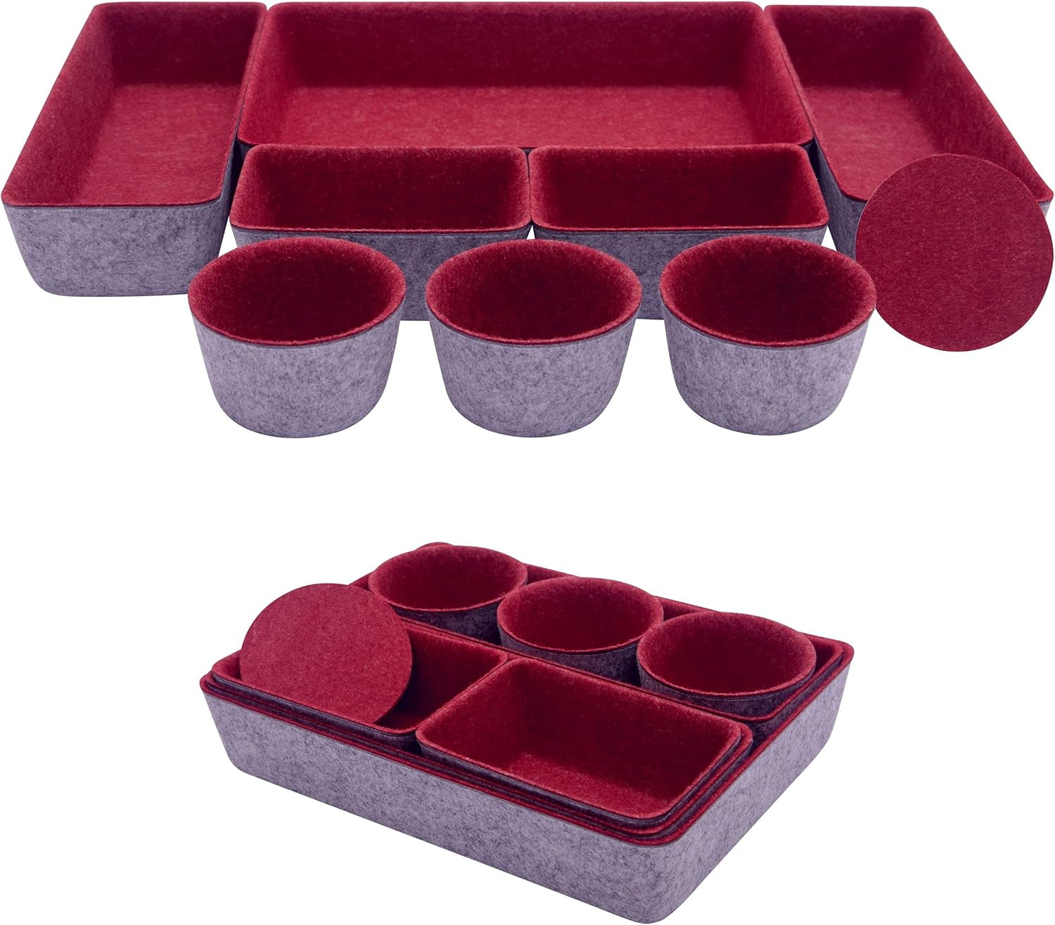 - Drawer Organizers - Office Supply Organizer - Desktop Drawers - Organizing Containers - Jewelry Tray Makeup Storage Home Dividers Compartment Desk Caddy Cosmetic Bins - Pack of 9, Burgundy