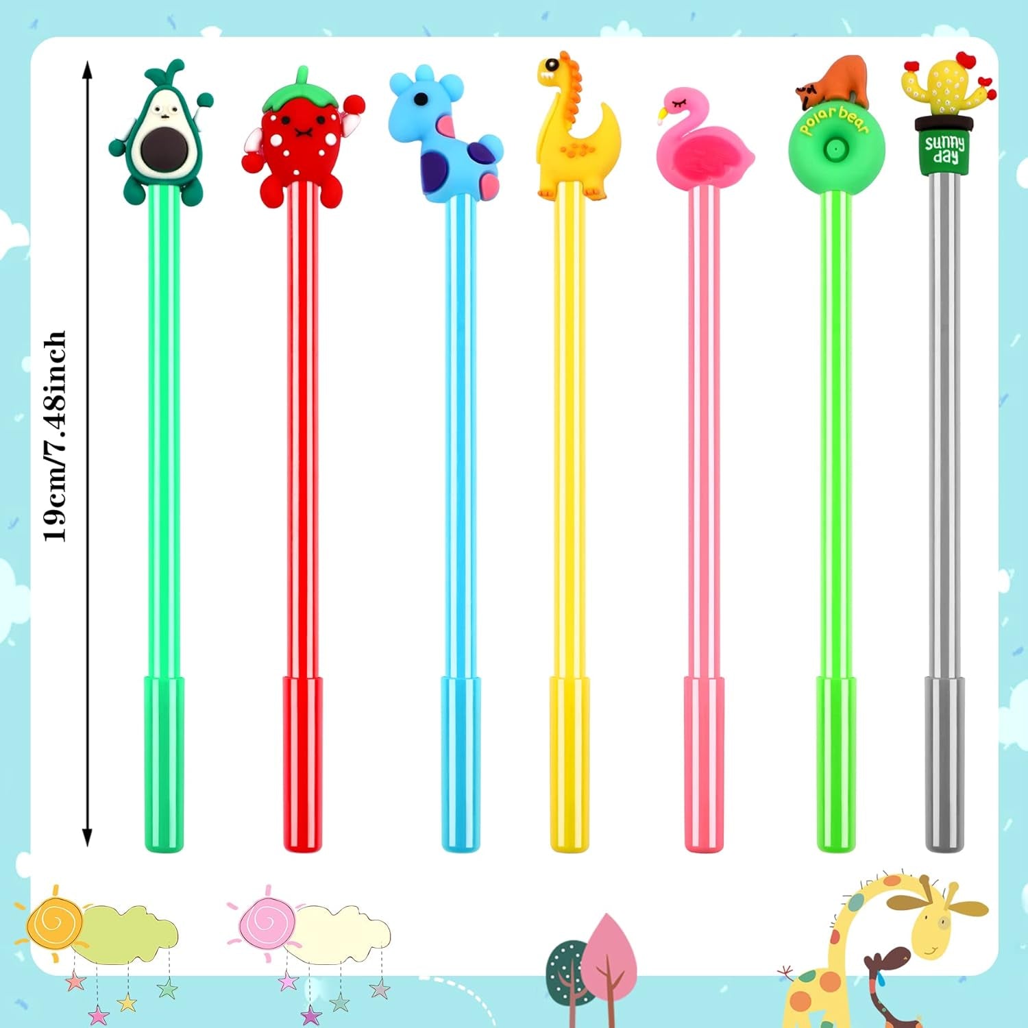 50 Pieces Cartoon Cute Pens Gel Black Ink Pens Bulk Assorted Novelty Kawaii Writing Pen for Kids Students Gift School Office Home Supplies Present