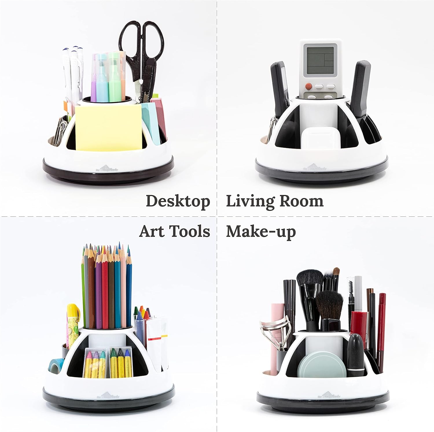 Pen Organizer for Desk, Office Supplies, Desktop Rotating, Compartments, Black Round