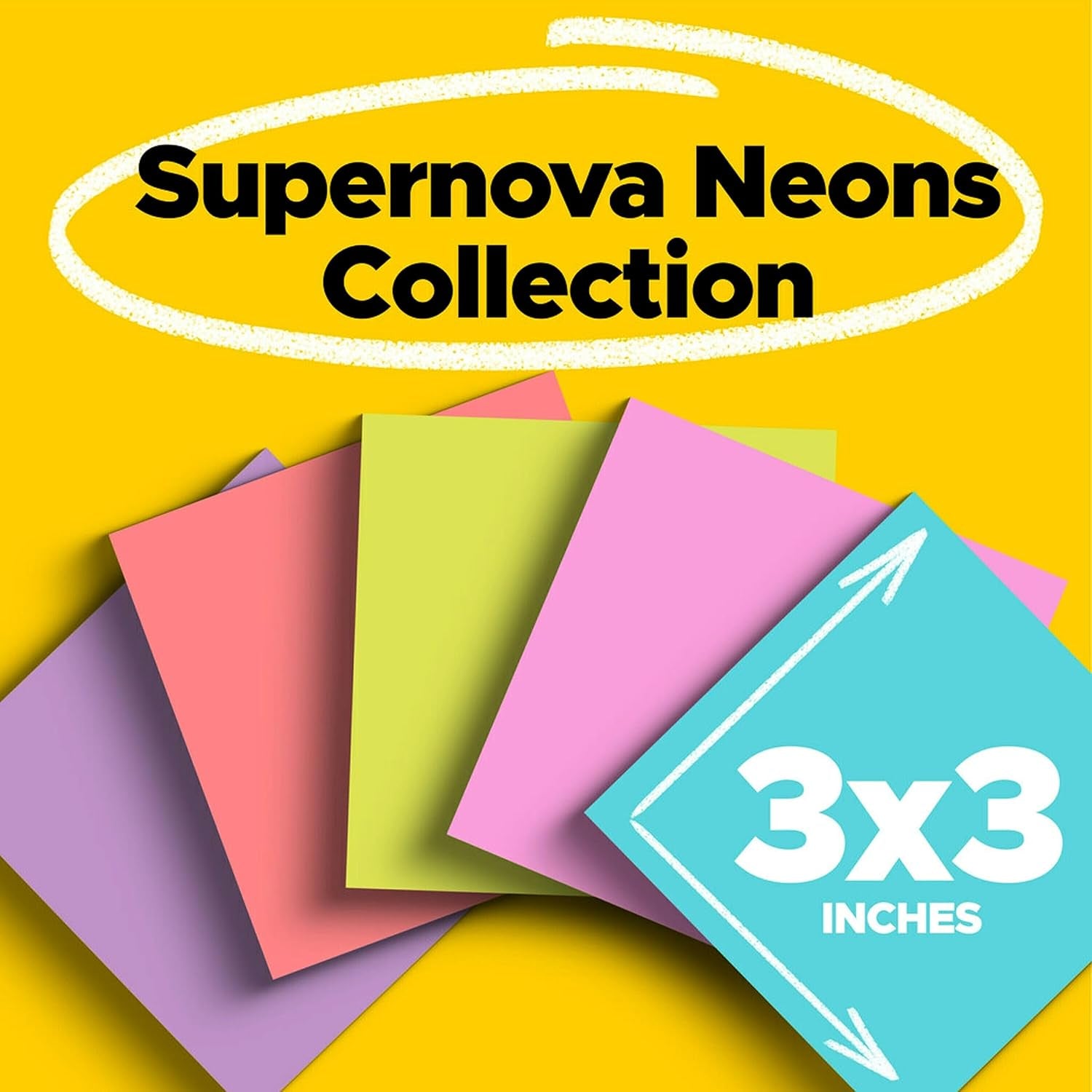 Super Sticky Notes, 24 Sticky Note Pads, 3 X 3 In., School Supplies, Office Products, Sticky Notes for Vertical Surfaces, Monitors, Walls and Windows, Supernova Neons Collection