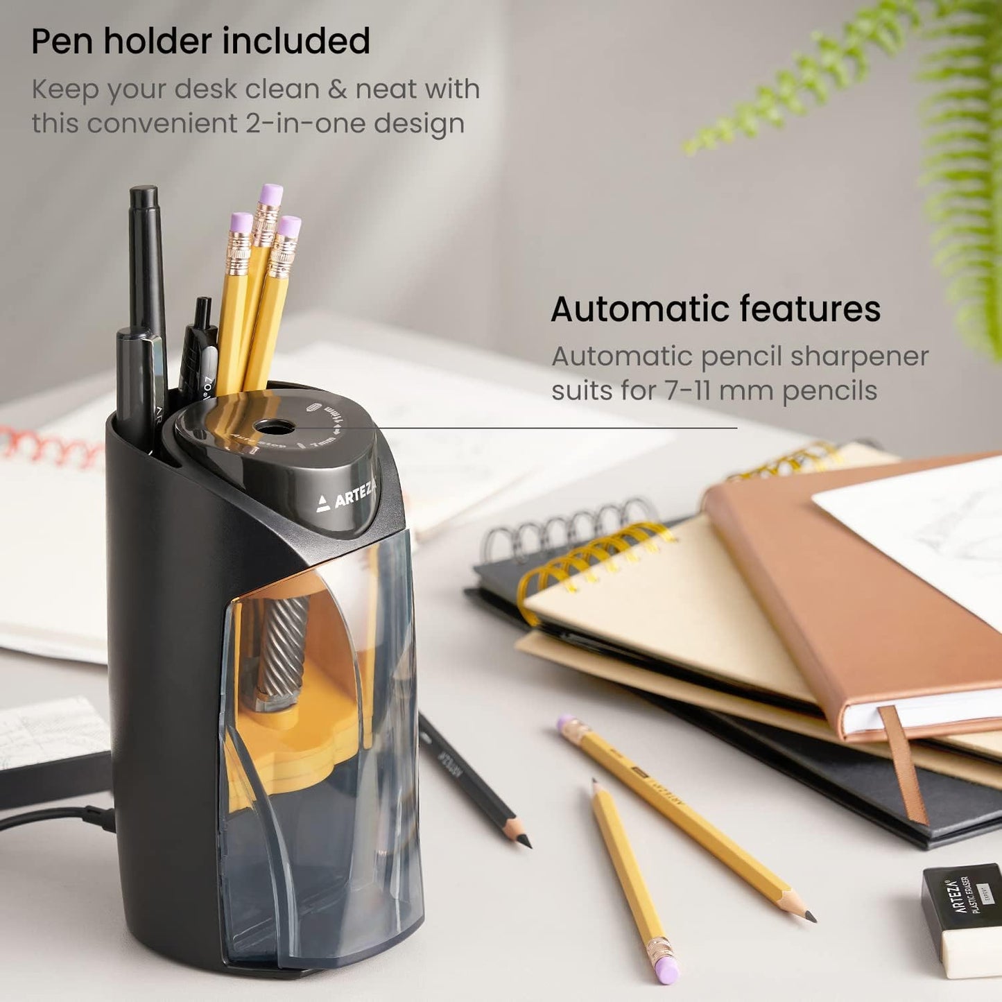 Electric Pencil Sharpener, Black, Fits 7–11-Mm Pencils, Auto-Stop, Office Supplies for Teachers, Students, Classrooms, and Art Studios